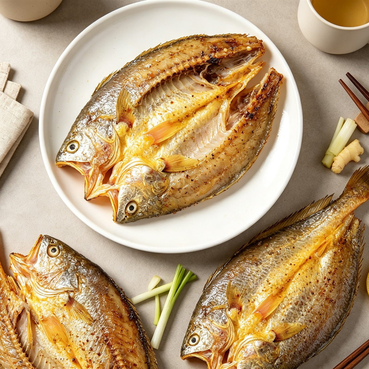 Golden Pan-Seared Whole Yellow Croaker